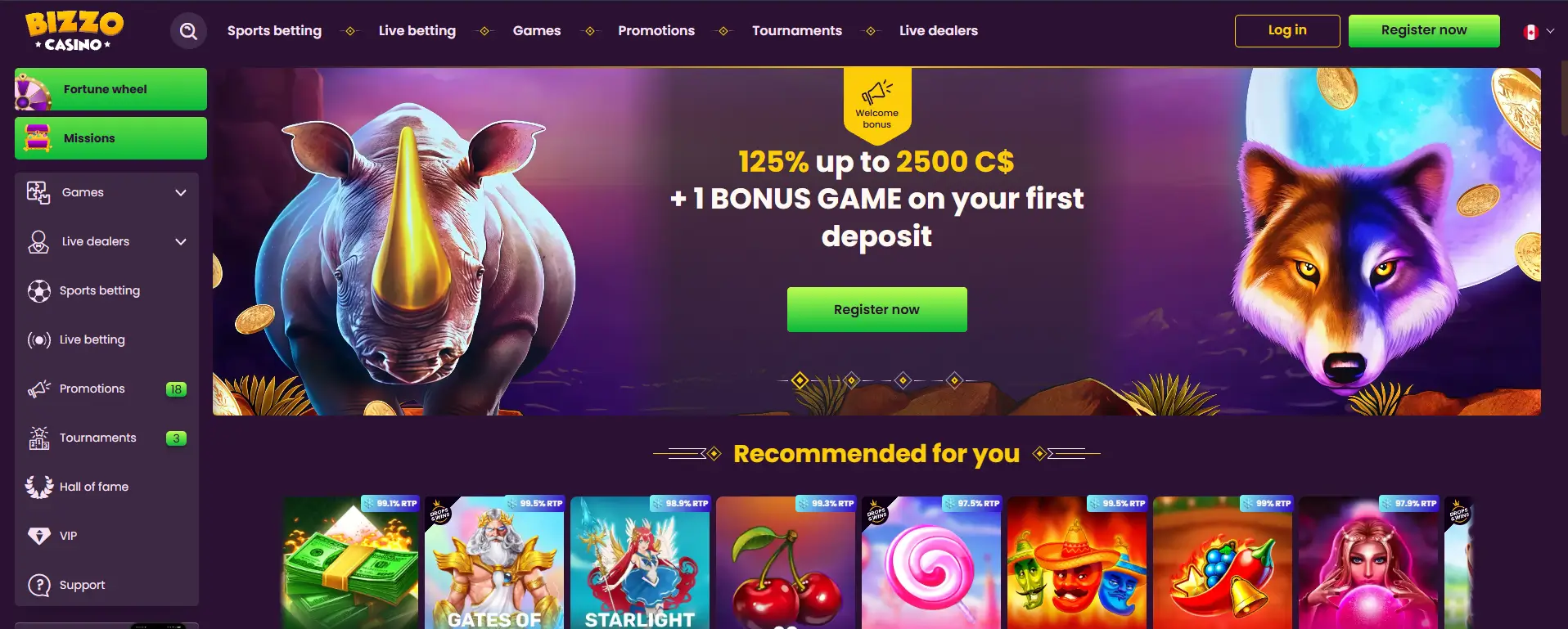 Bizzo Casino screen